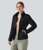 Veste casual compactable en duvet synthétique zippée à col montant et manches longues avec poches