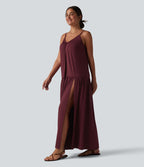 Robe nuisette maxi fluide col V ourlet fendu style vacances