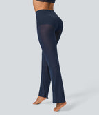 Pantalon Évasé de Danse 2 en 1 en Maille Transparente Taille Haute
