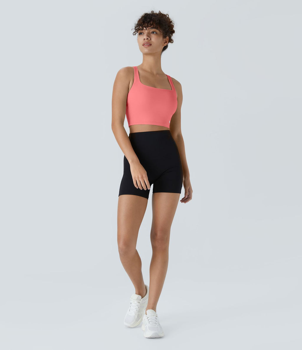 Débardeur yoga court SoftlyZero™ Airy col carré dos nu bretelles croisées effet frais InstantCool, bonnets A-C, protection solaire UPF50+