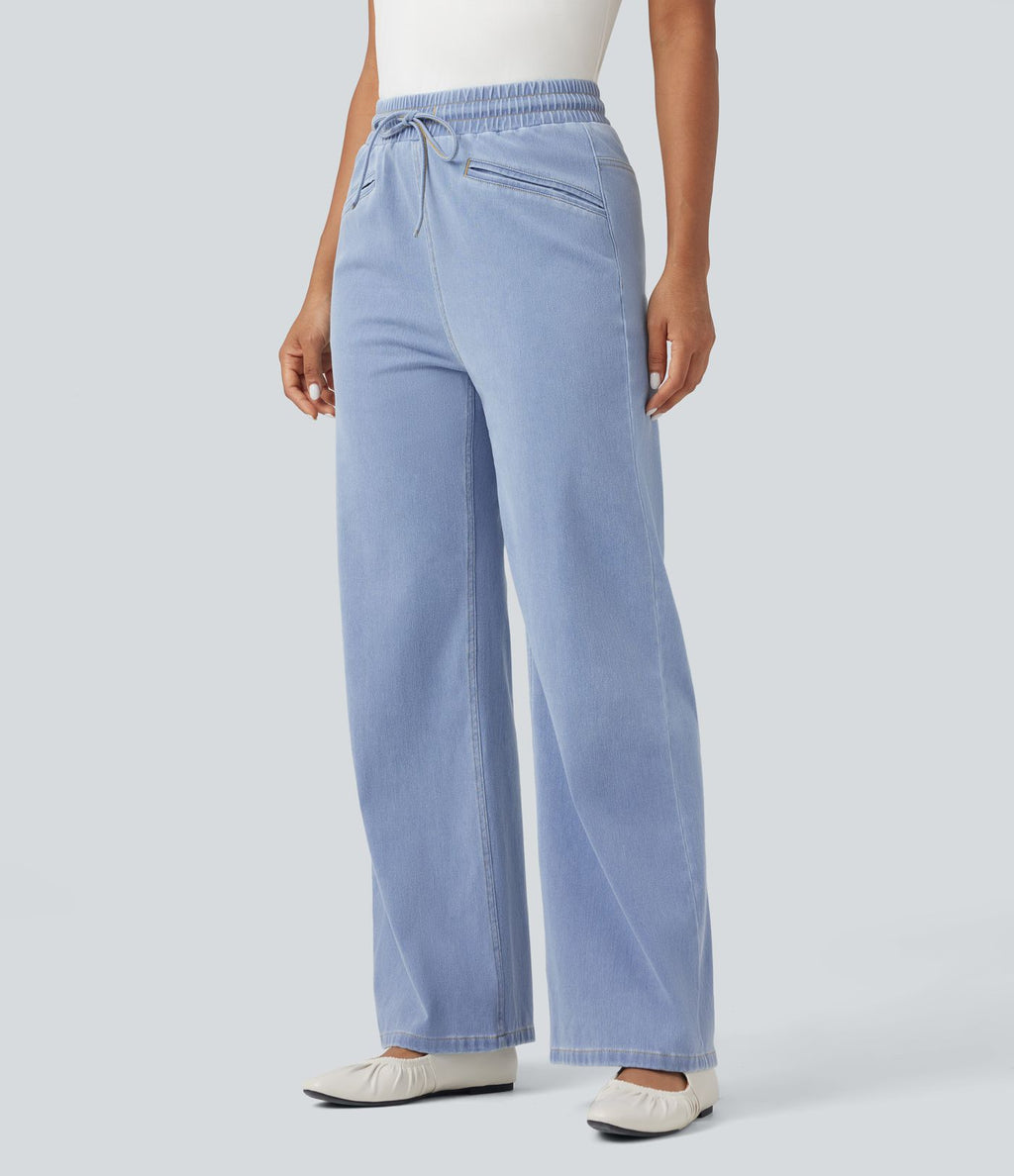 Jean Halara Flex™ taille haute large à cordon de serrage en maille extensible effet frais InstantCool avec poches
