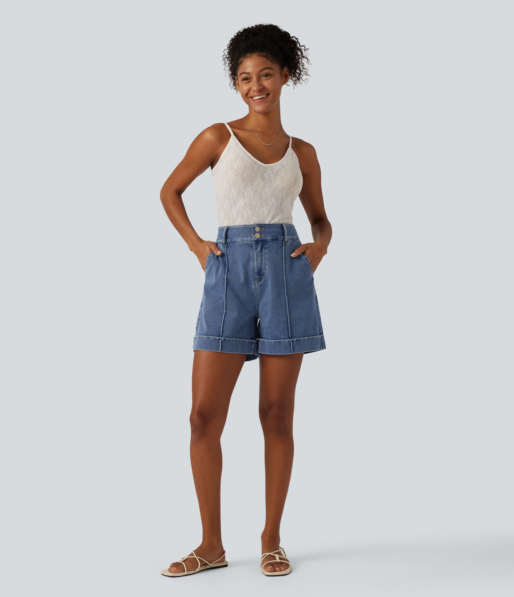 Short en jean casual taille haute Halara Flex™ 12,5 cm avec poches
