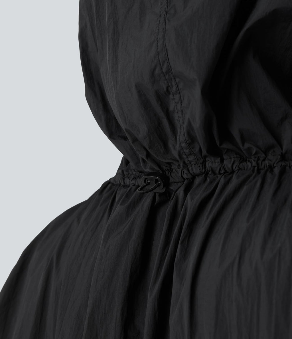 Veste de course légère à capuche manches longues avec poches, cordon de serrage et protection UPF 50+