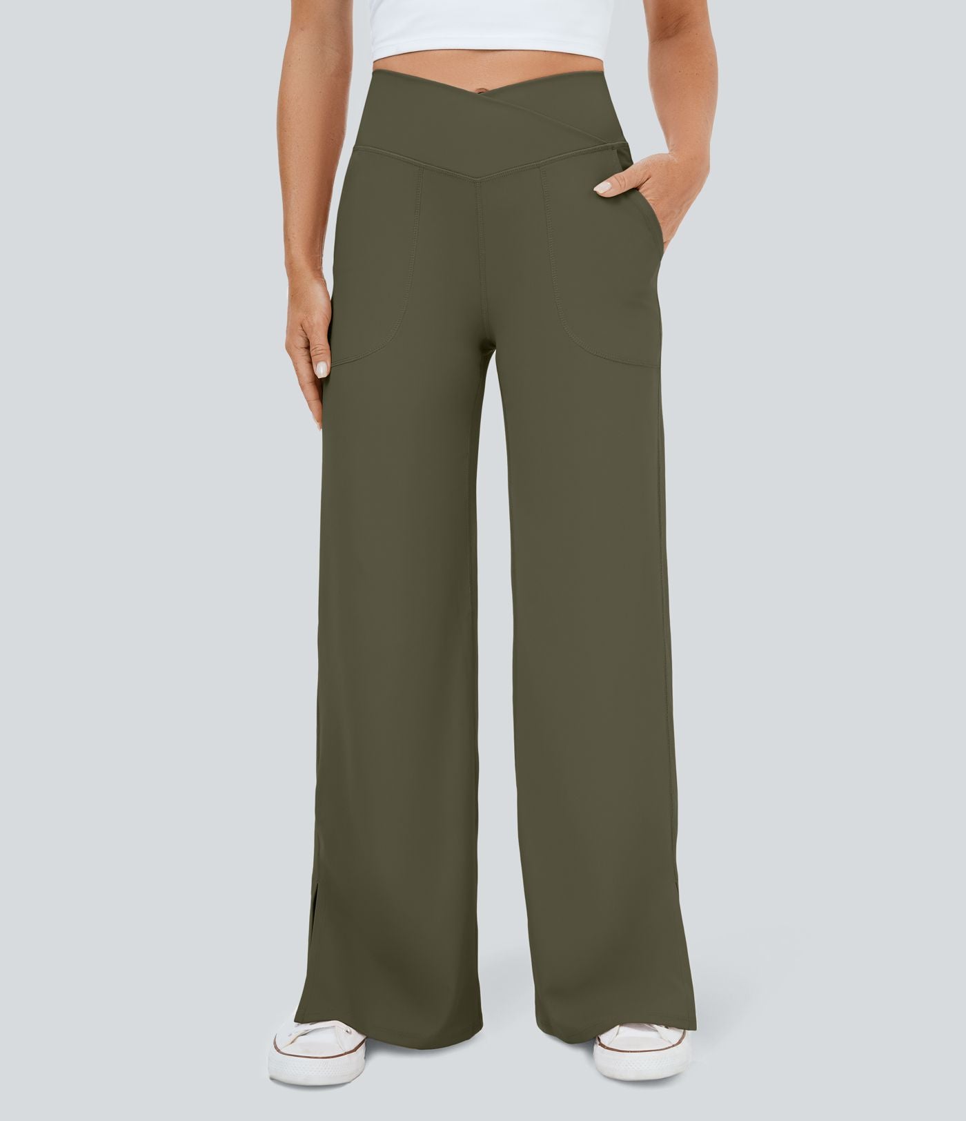 Pantalon yoga large croisé avec ourlet et poches DayStretch - Smile