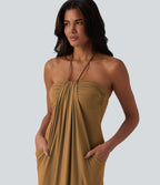 Robe longue dos nu col licou avec nœud et poches