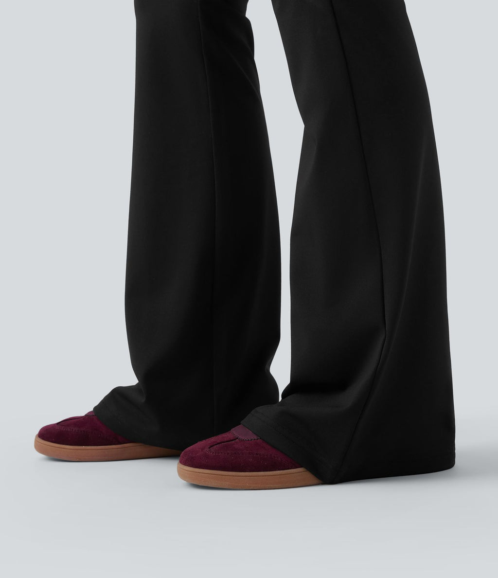 Pantalon casual bootcut taille mi-haute à ceinture repliable