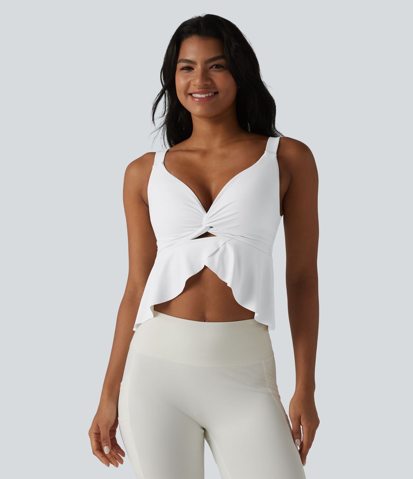 Halara UltraSculpt™ Débardeur de yoga col V push-up coussinets non amovibles ourlet à volants