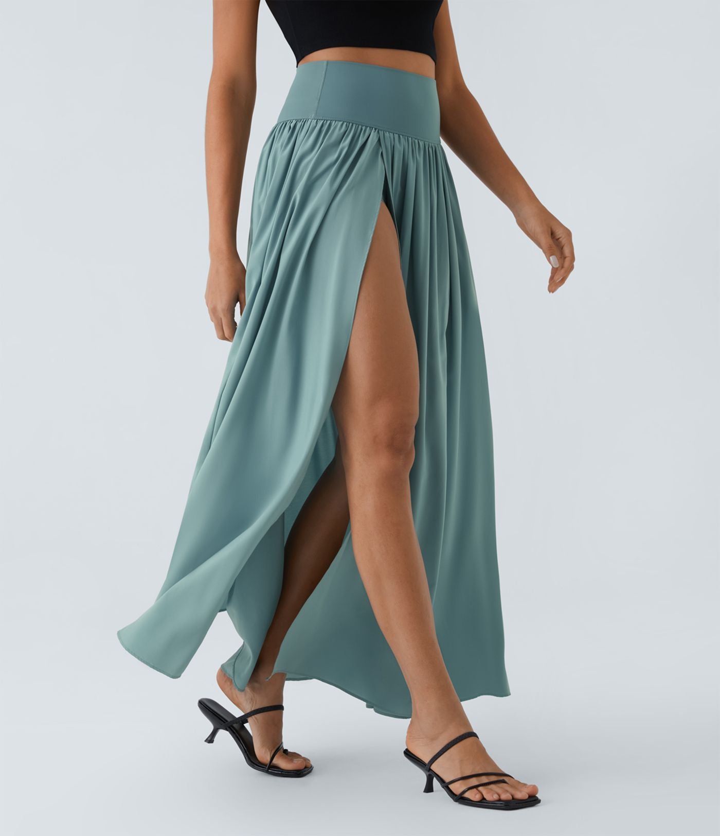 Breezeful™ Jupe Taille Haute Casual Maxi Séchage Rapide Fluide Fente Plissée 2 en 1