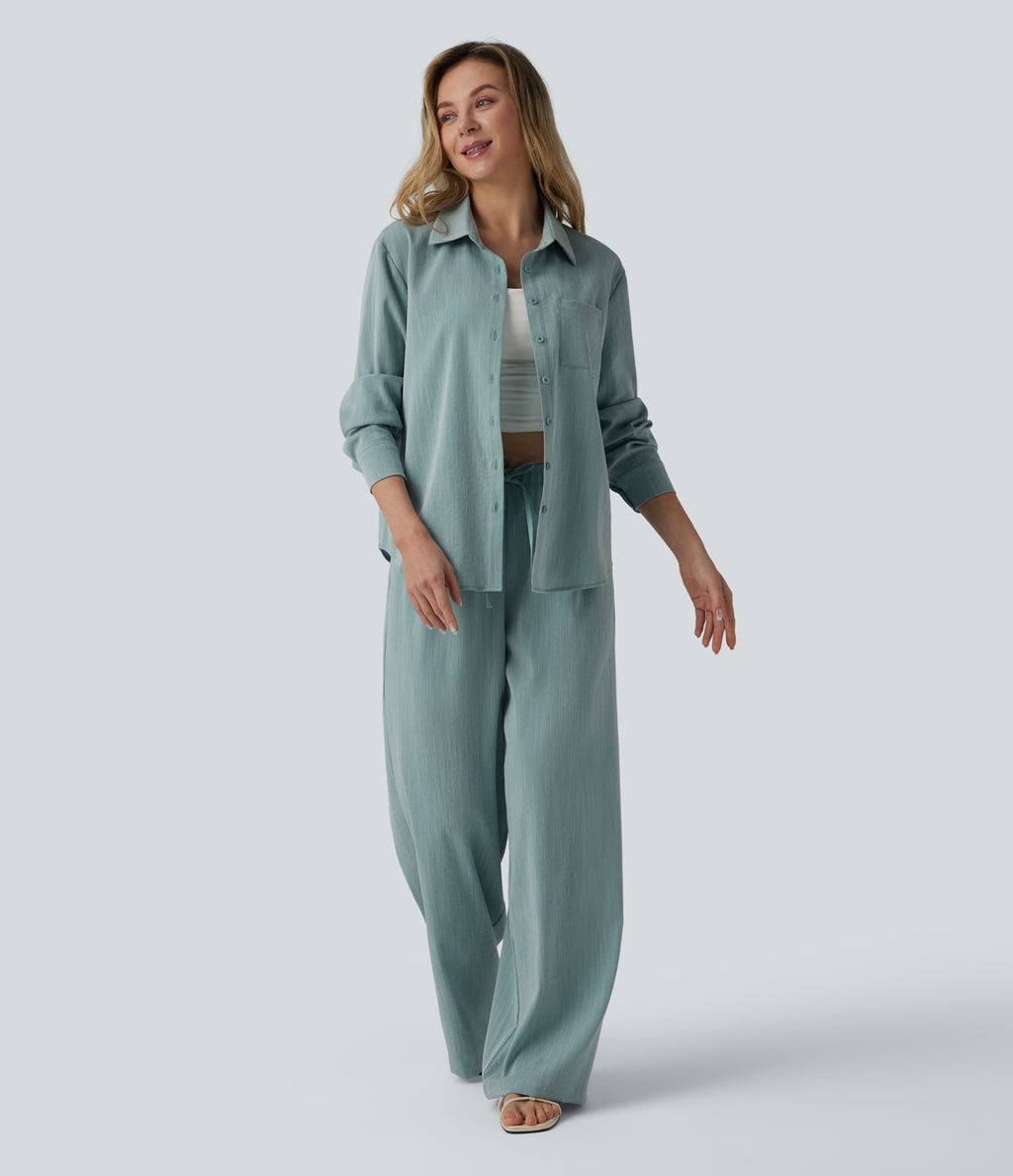 Chemise manches longues aspect lin avec poche