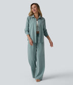 Chemise manches longues aspect lin avec poche