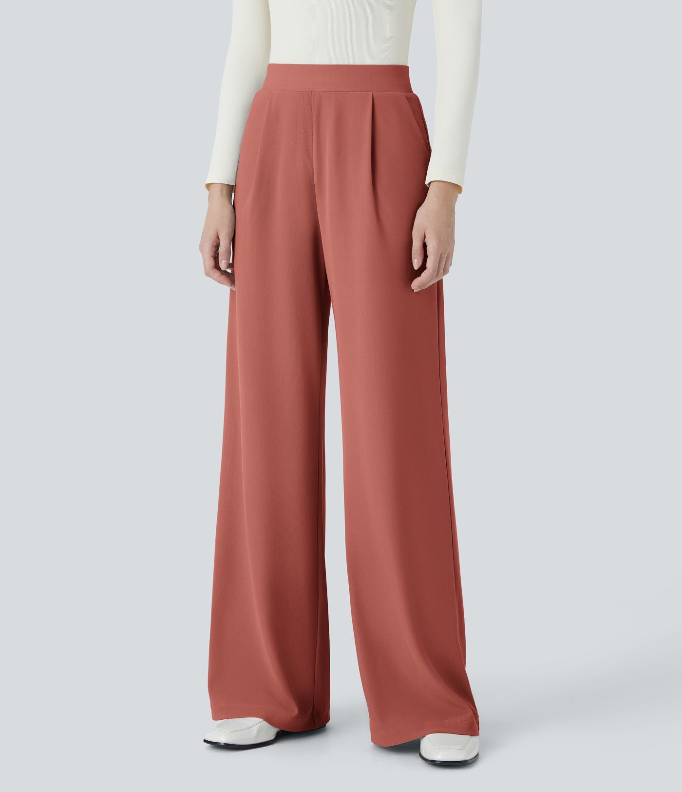Halara Flex™ Pantalon Tailleur Évasé à Taille Haute Sculptant la Silhouette avec Poches Latérales Micro Waffle