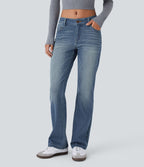 Jean bootcut délavé Halara Flex™ taille basse avec bouton, fermeture éclair et poches multiples