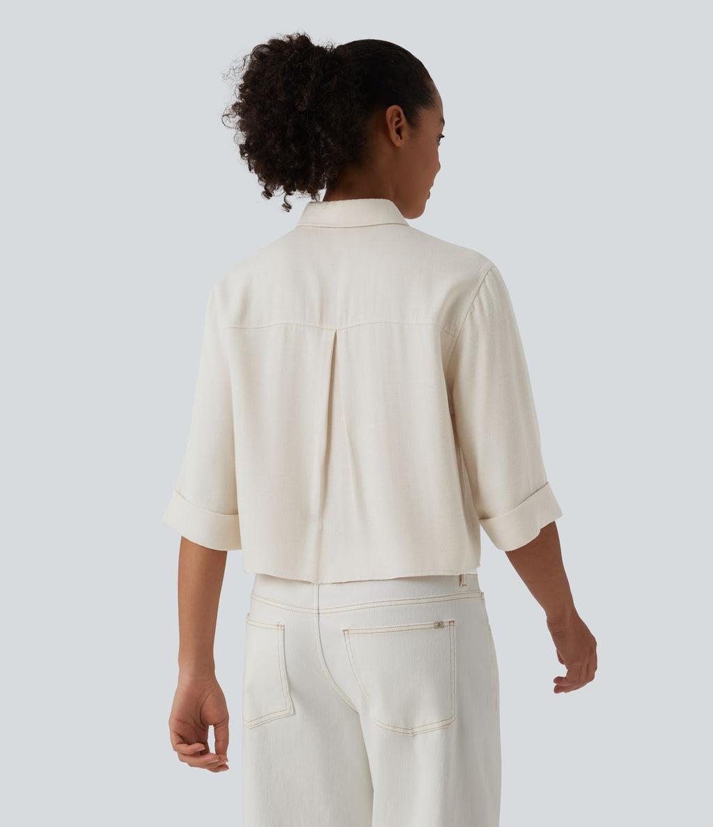 Chemise décontractée mélange lin manches mi-longues