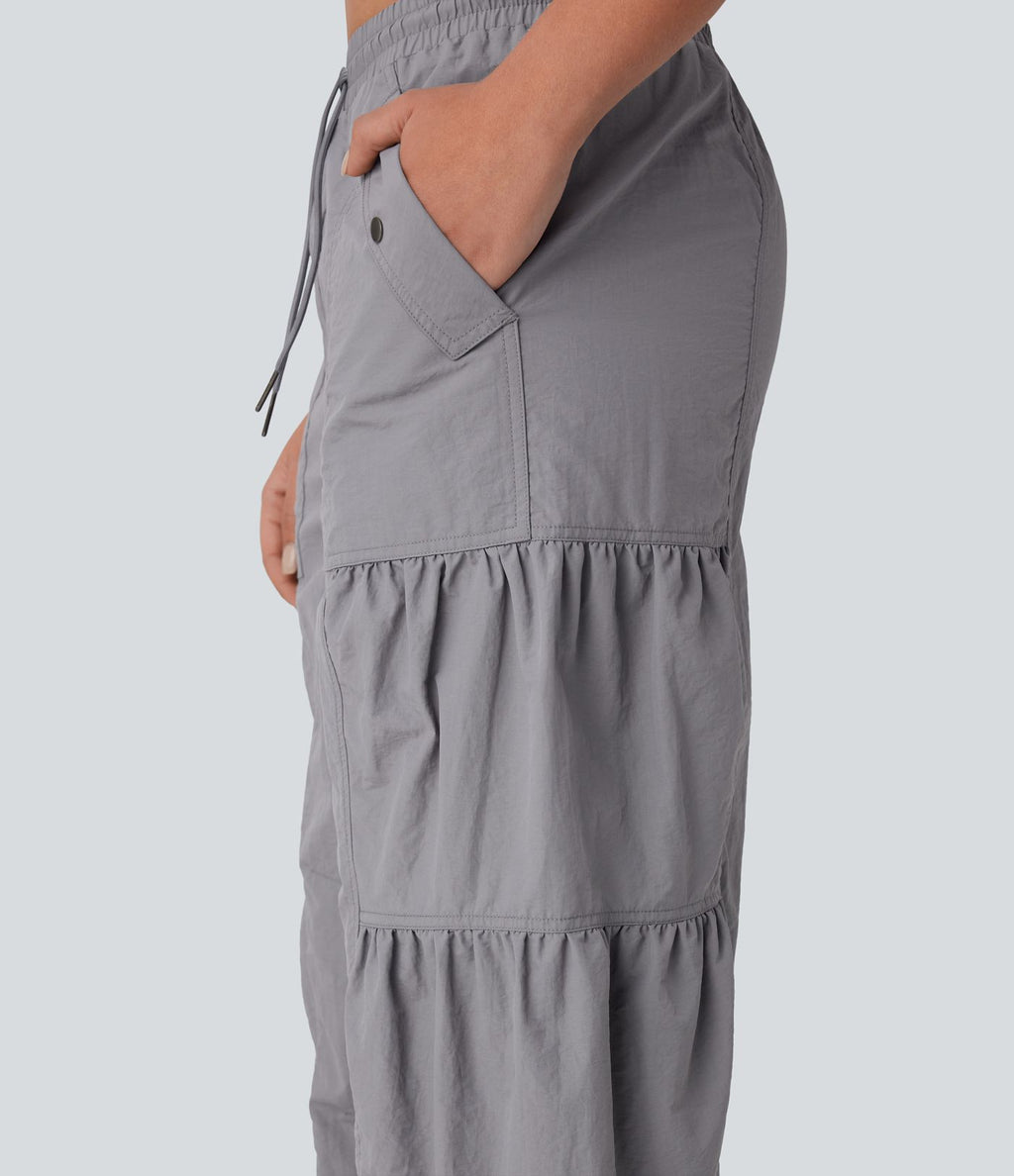 Jogging cargo décontracté parachute taille moyenne à cordon avec poches latérales et fronces