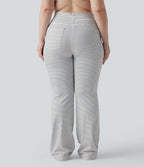Pantalon de yoga grande taille ample taille haute à cordon, rayé, avec poches
