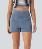 Short 7,5 cm décontracté gainant taille haute effet denim avec poches Halara Flex™