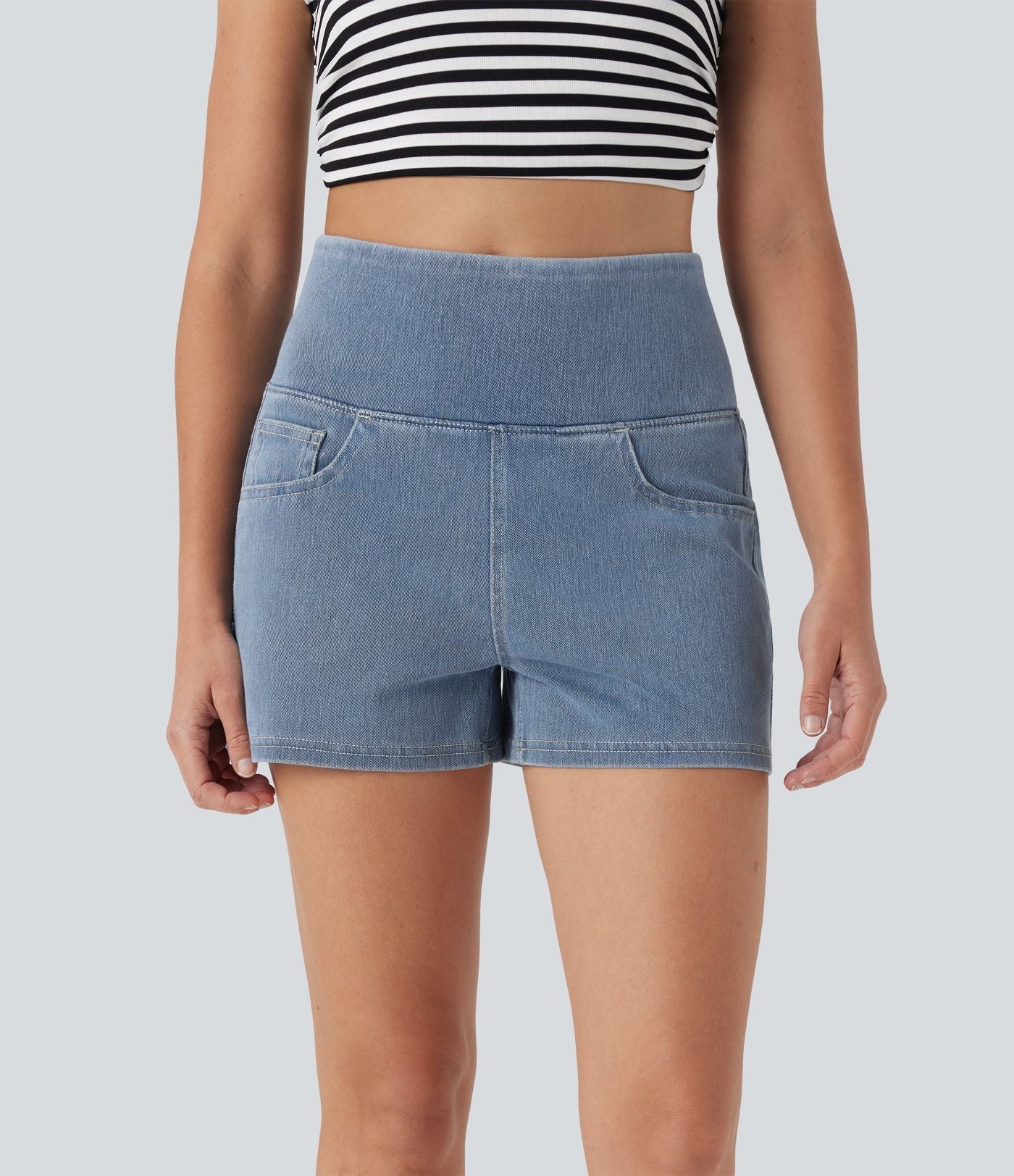 Short 7,5 cm décontracté gainant taille haute effet denim avec poches Halara Flex™