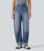 Jean barrel leg Halara Flex™ taille mi-haute, à revers avec poches