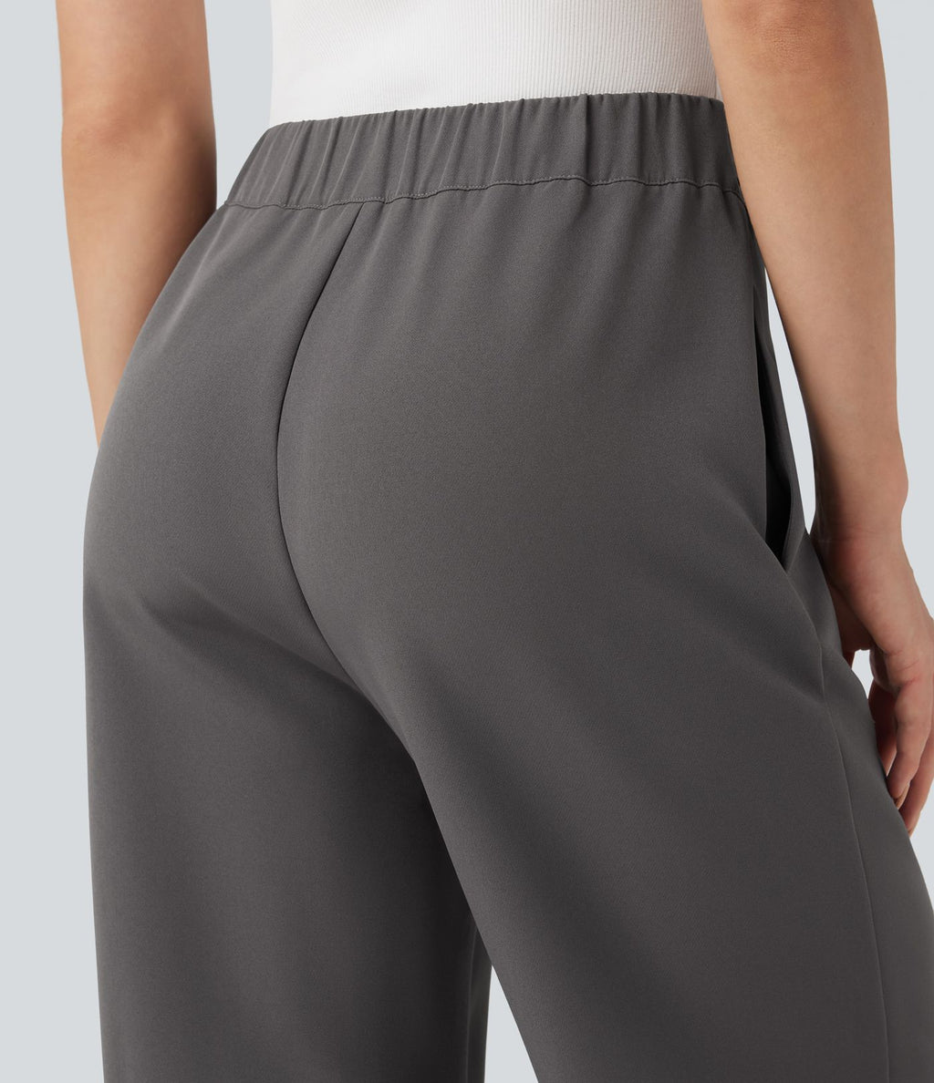 Pantalon tailleur droit taille haute avec poches