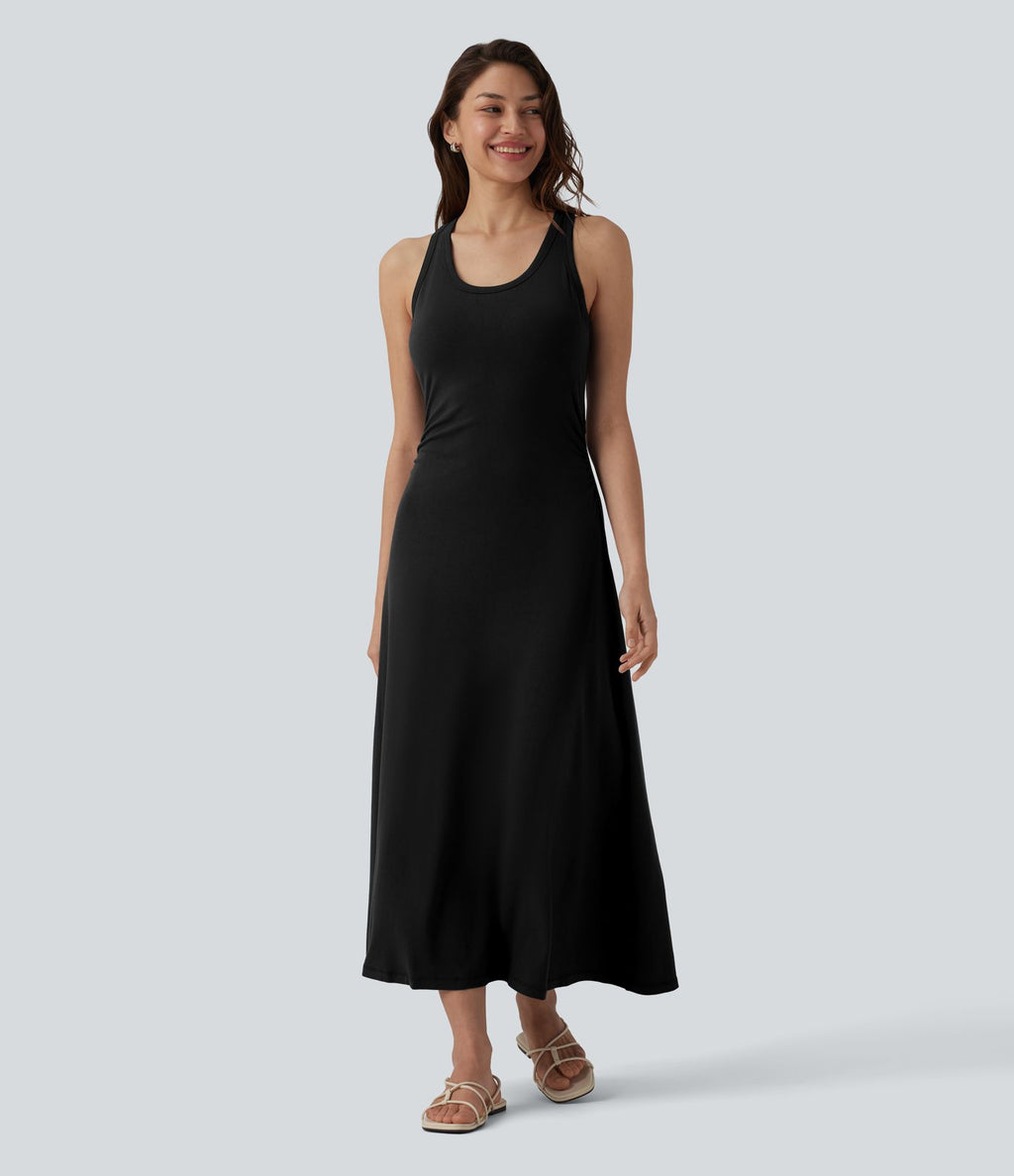 Robe mi-longue casual dos nageur sans manches avec fronces et brassière intégrée