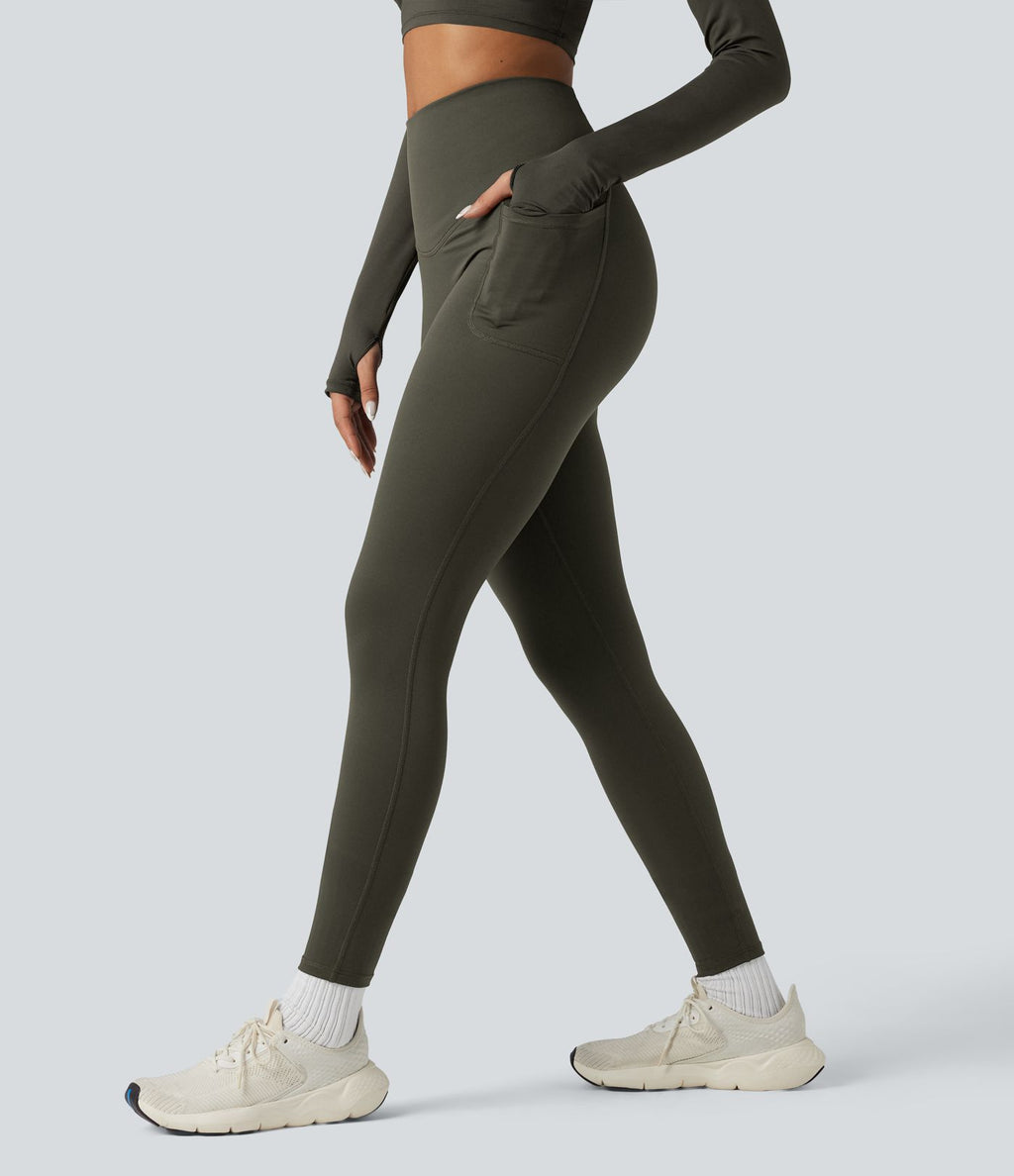 Legging running polaire thermique gainant croisé dos taille haute Halara UltraSculpt™ Heat avec poches