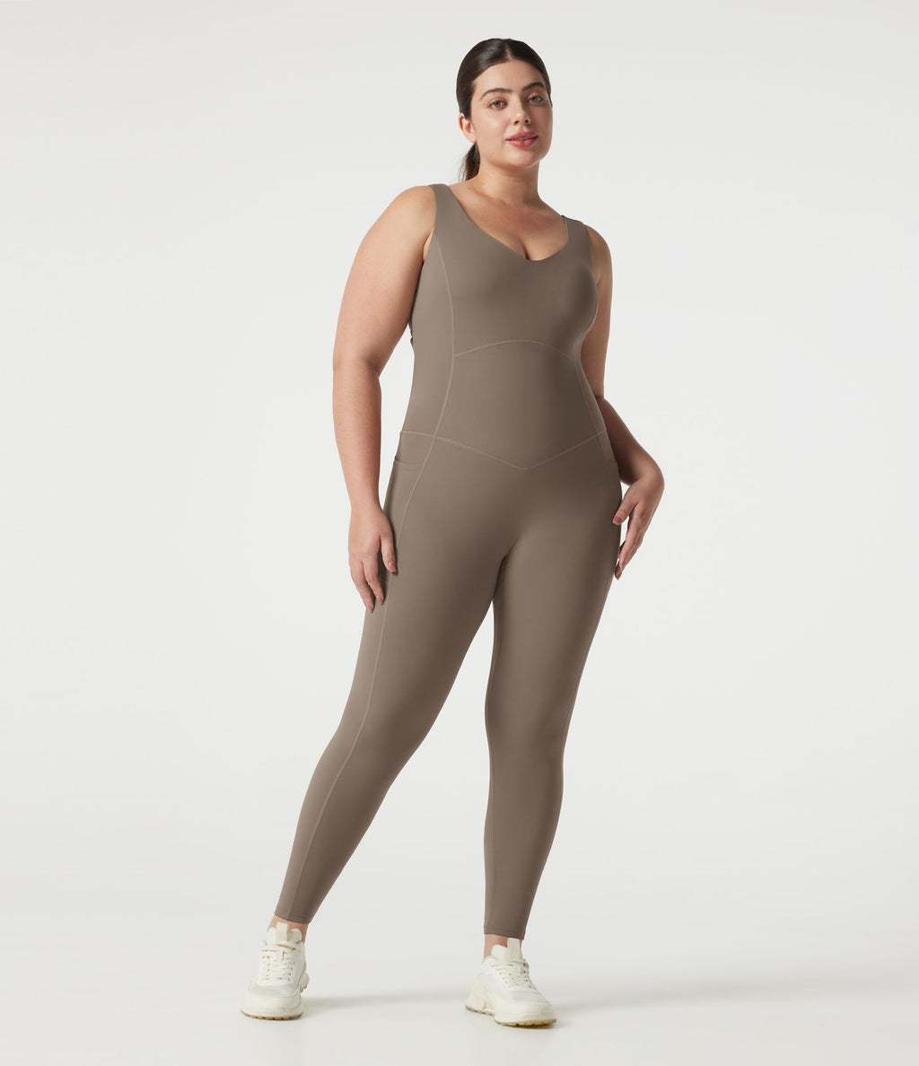 Combinaison de sport grande taille Halara UltraSculpt™ col V croisé dos nu ventre plat push-up brassière intégrée avec poches