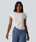 T-shirt casual col rond manches courtes avec ourlet incurvé et fentes latérales