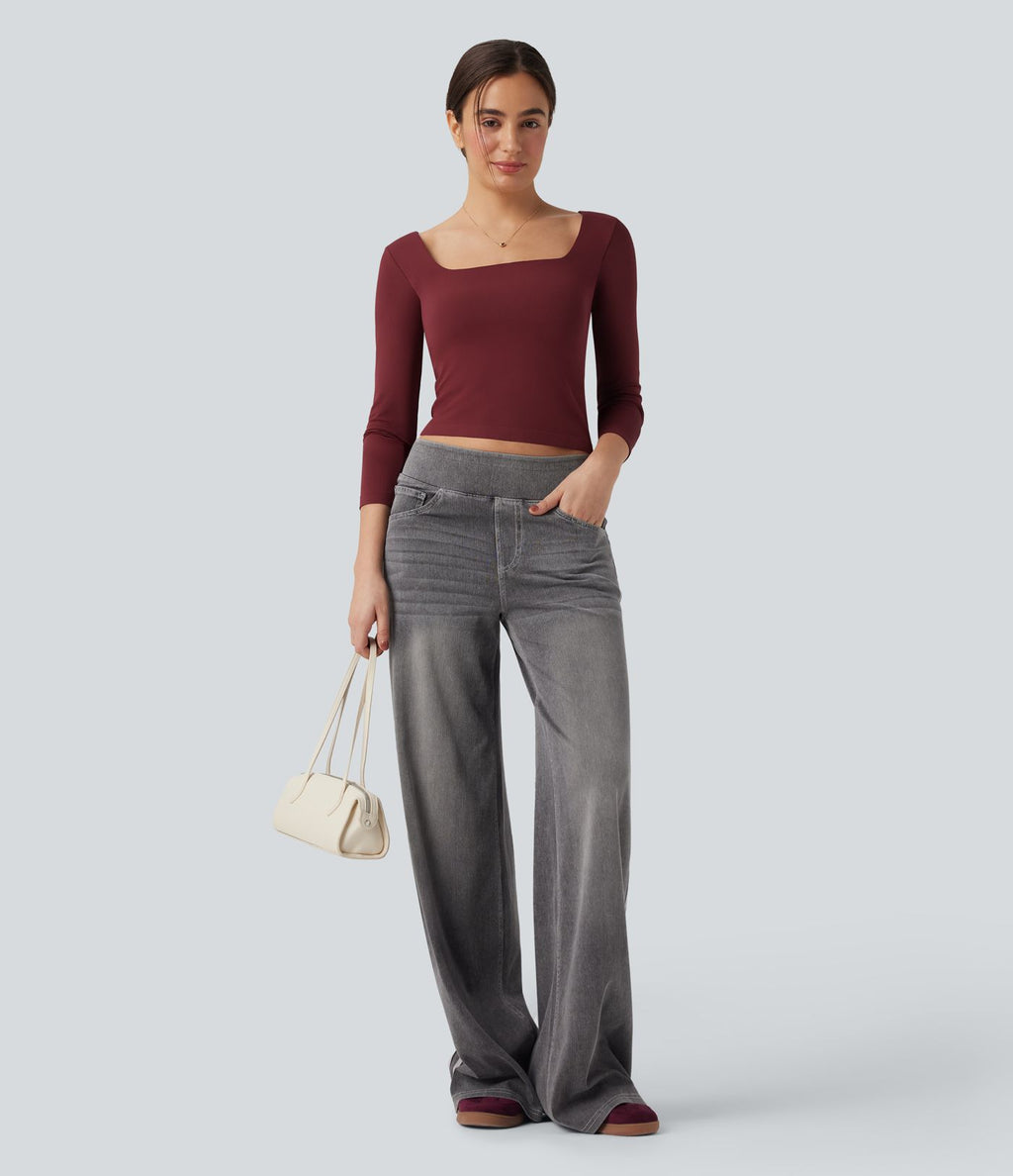 Haut de sport yoga 2-en-1 décolleté carré à manches longues sans couture OneForm Seamless Flow
