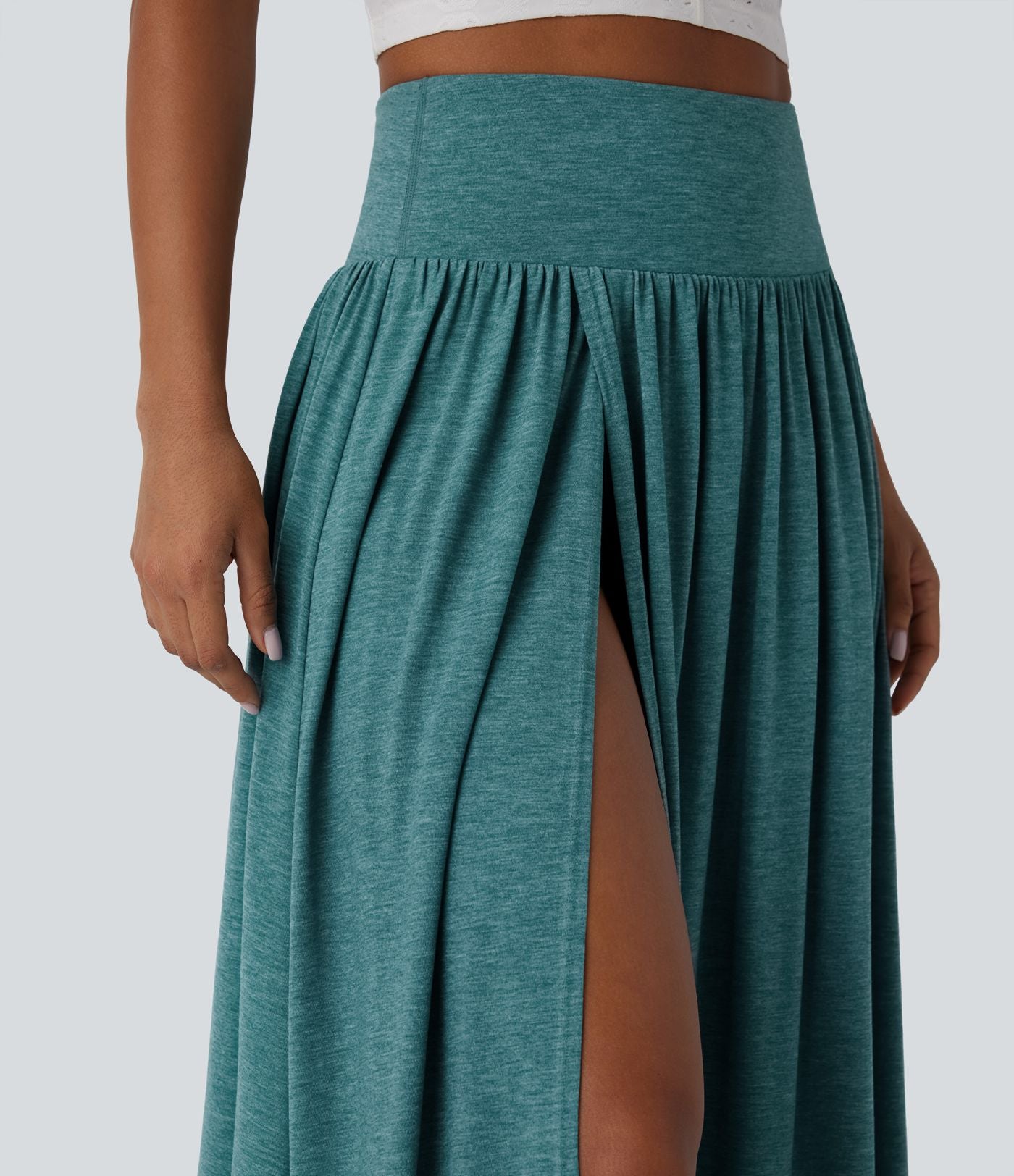 Jupe décontractée maxi fluide 2-en-1 taille haute avec fente