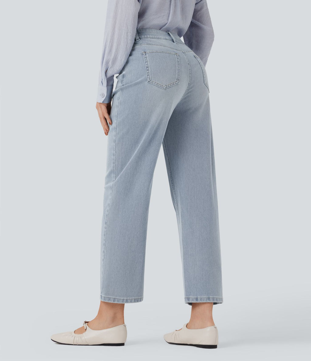 Jean 7/8 décontracté délavé taille haute coupe droite Halara Flex™ avec poches