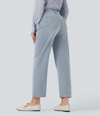 Jean 7/8 décontracté délavé taille haute coupe droite Halara Flex™ avec poches