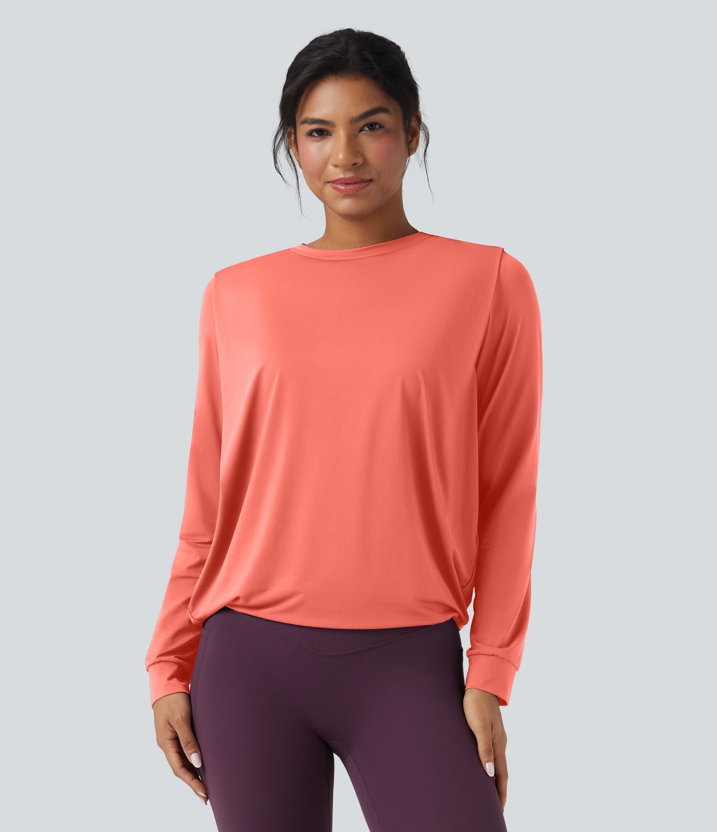 Haut de sport yoga col rond manches longues froncé - UPF50+