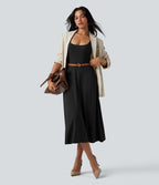 Robe mi-longue fluide col U sans manches avec poches