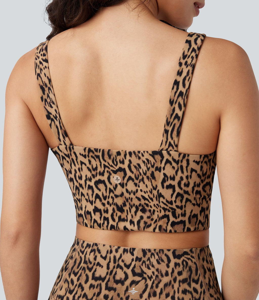 Brassière de sport yoga push-up décolleté en V maintien léger imprimé léopard Halara UltraSculpt™