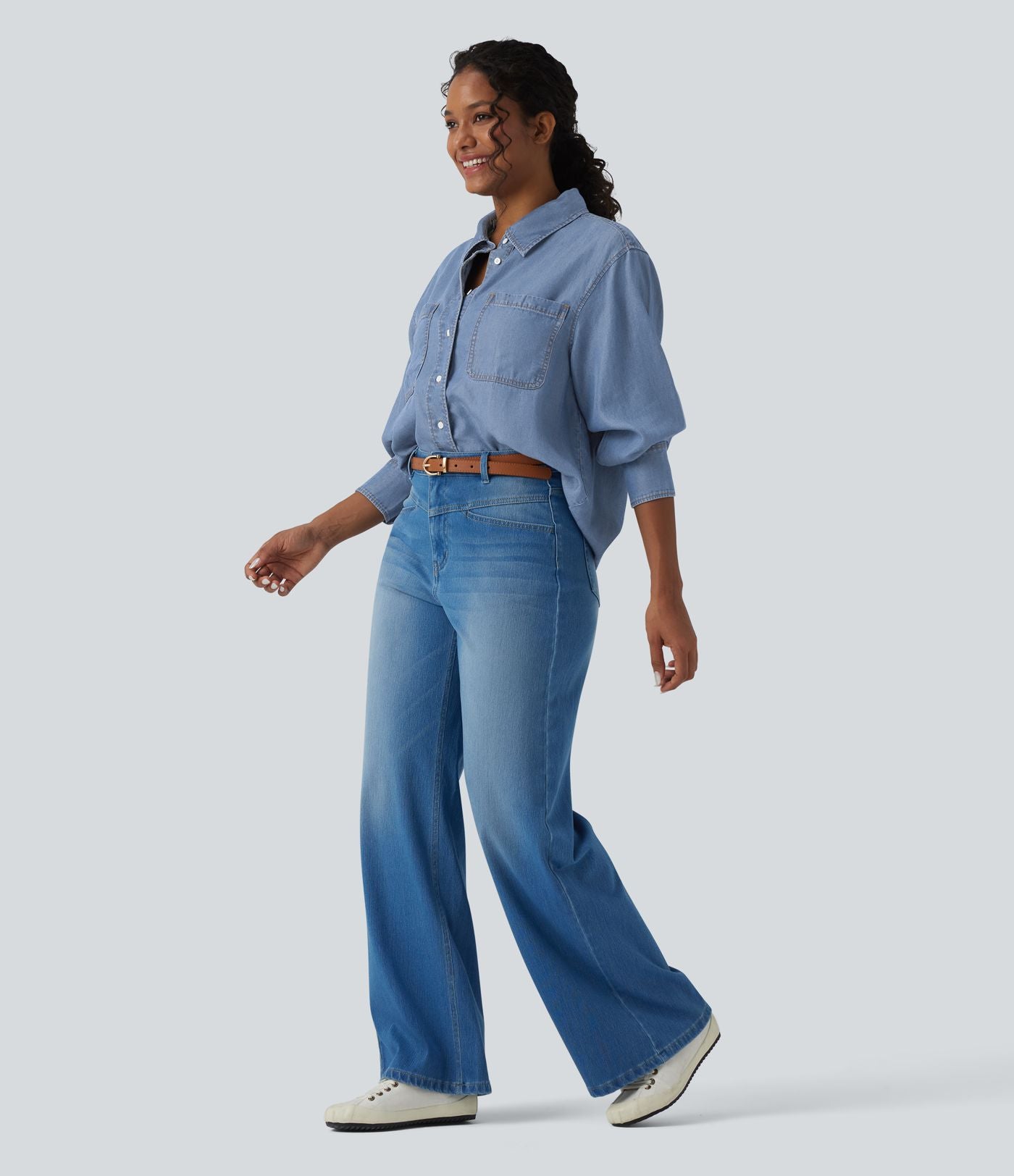 Chemise casual denim en lyocell manches longues avec poches