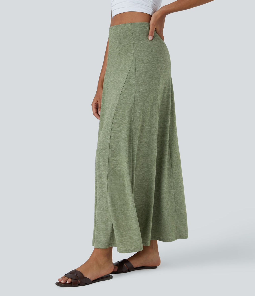 Jupe Évasée Casual Longue Fermeture Éclair Latérale Taille Haute