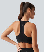 Halara UltraSculpt™ Brassière de sport maintien léger col V avec coussinets amovibles, dos nageur et dentelle contrastée