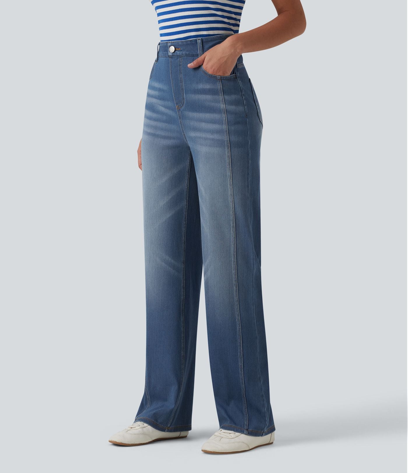 Jean Halara Flex™ taille haute, coupe droite décontractée, avec poches