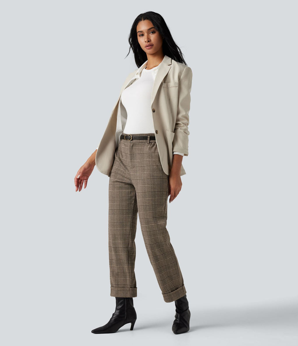 Pantalon tailleur Halara Flex™ pied-de-poule à carreaux coupe droite taille haute avec poches