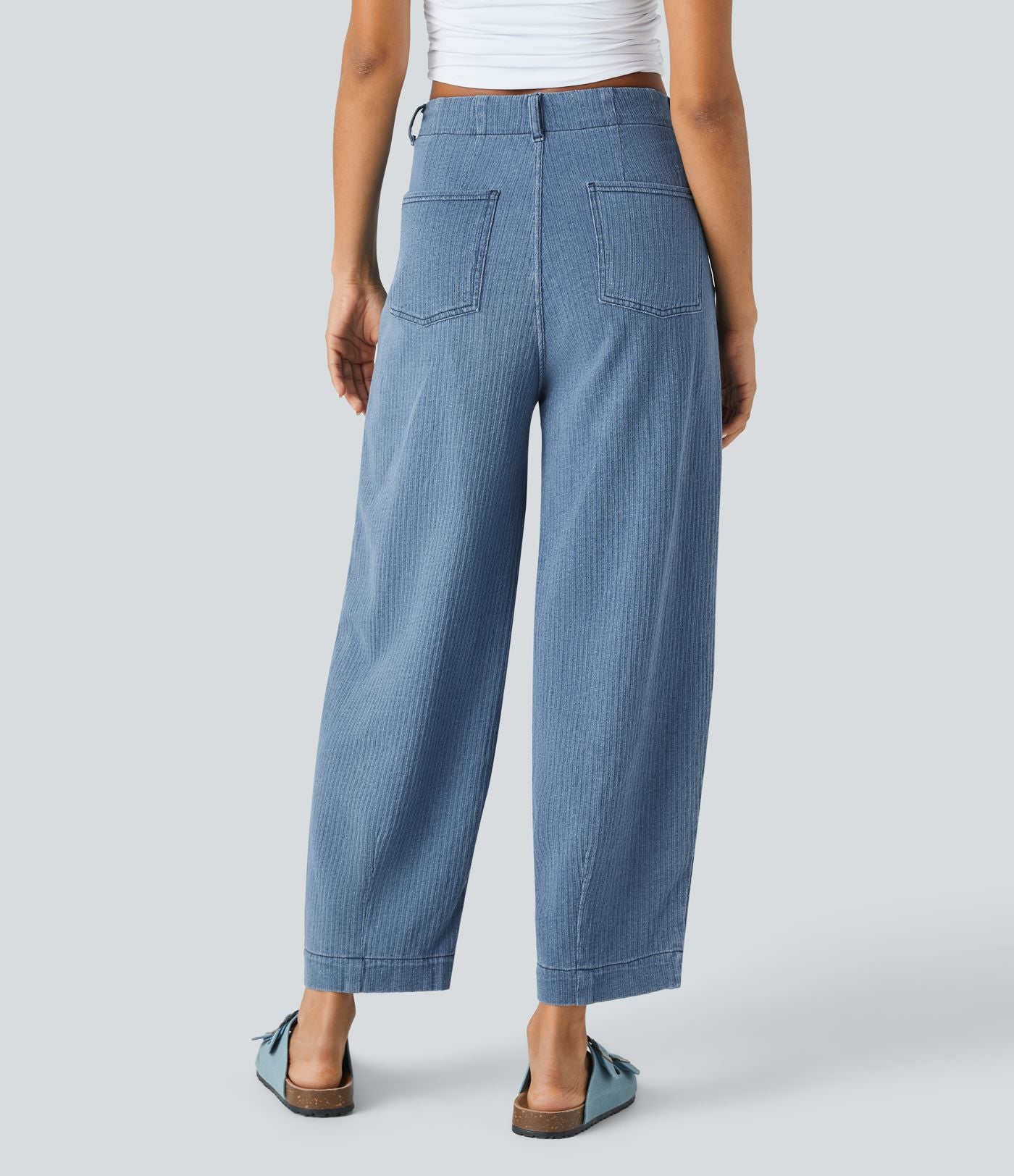 Jean carotte 7/8 casual délavé Halara Flex™ taille mi-haute avec poches