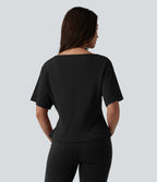 T-shirt tailleur col bateau manches courtes en coton