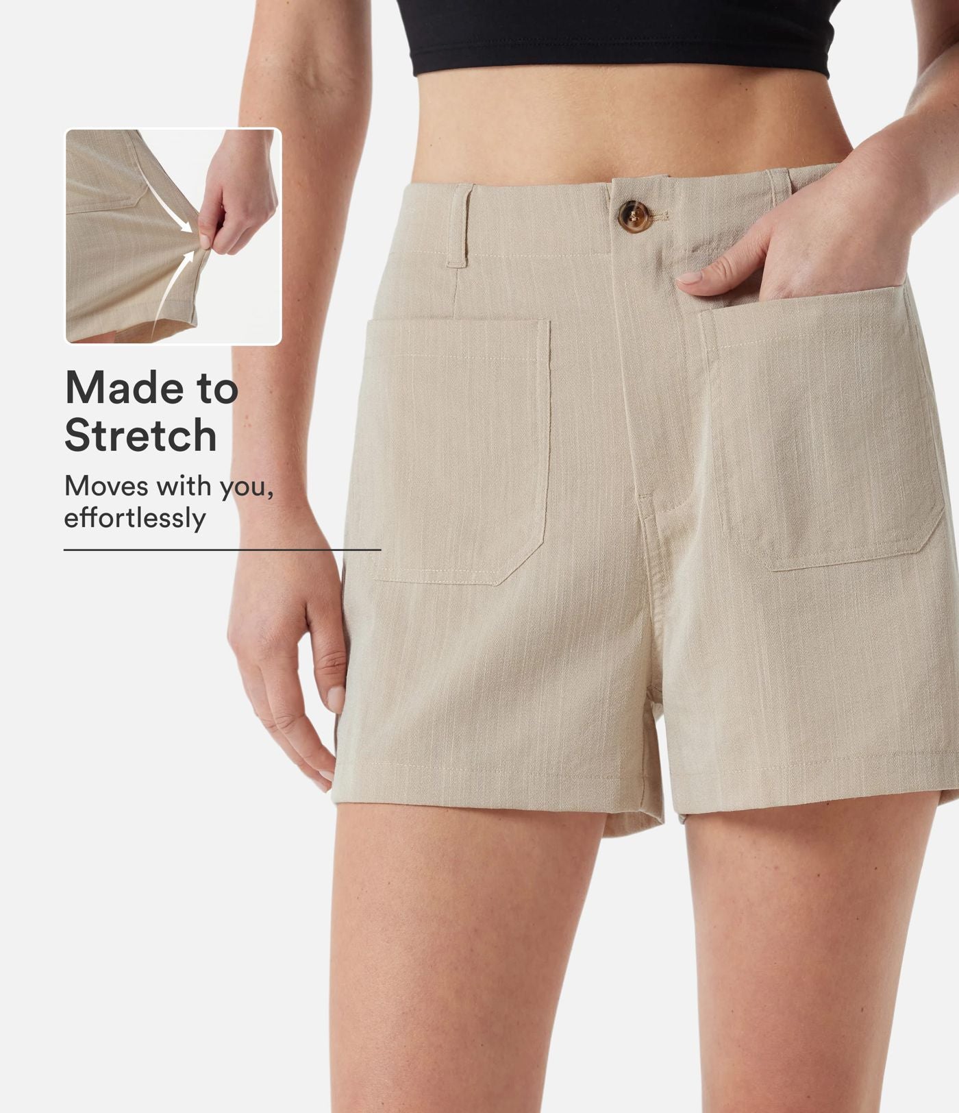 Short casual taille haute toucher lin 7,5 cm avec poches