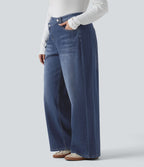 Jean large Halara Flex™ ample casual délavé taille haute asymétrique grande taille avec poches
