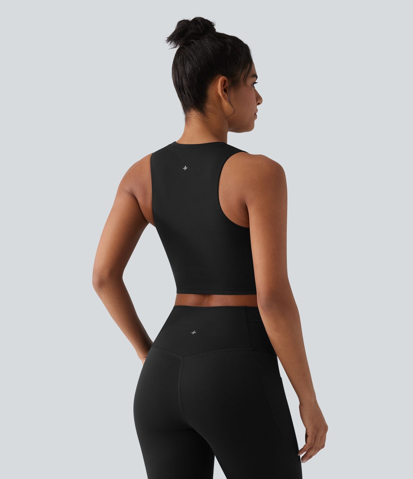 Débardeur yoga court SoftlyZero™ col rond déchiré avec dentelle contrastante - UPF50+