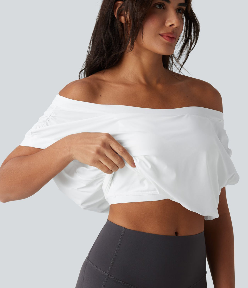 Haut de sport yoga épaules dénudées manches courtes oversize effet frais InstantCool séchage rapide