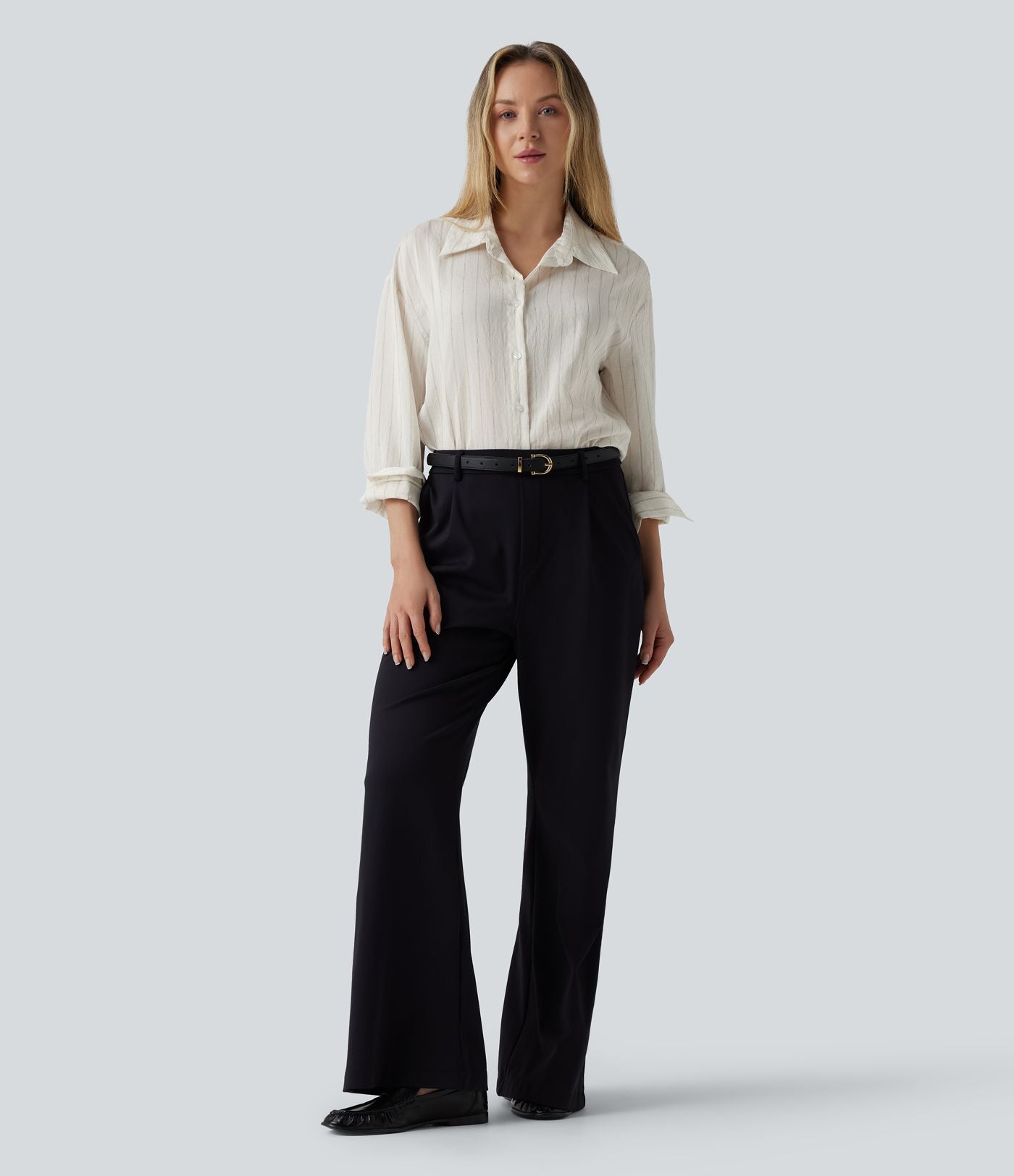 Chemise tailleur à manches longues à rayures mélange lin