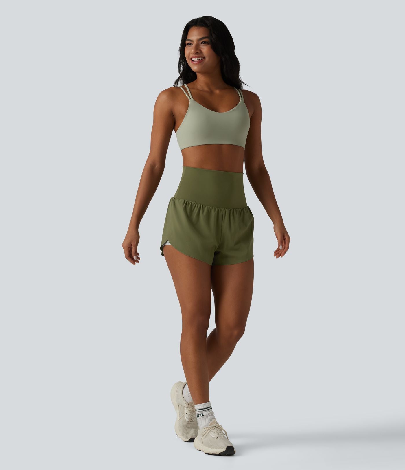 Breezeful™ Short de sport 2 en 1 taille très haute rabattable ourlet croisé à séchage rapide avec poches