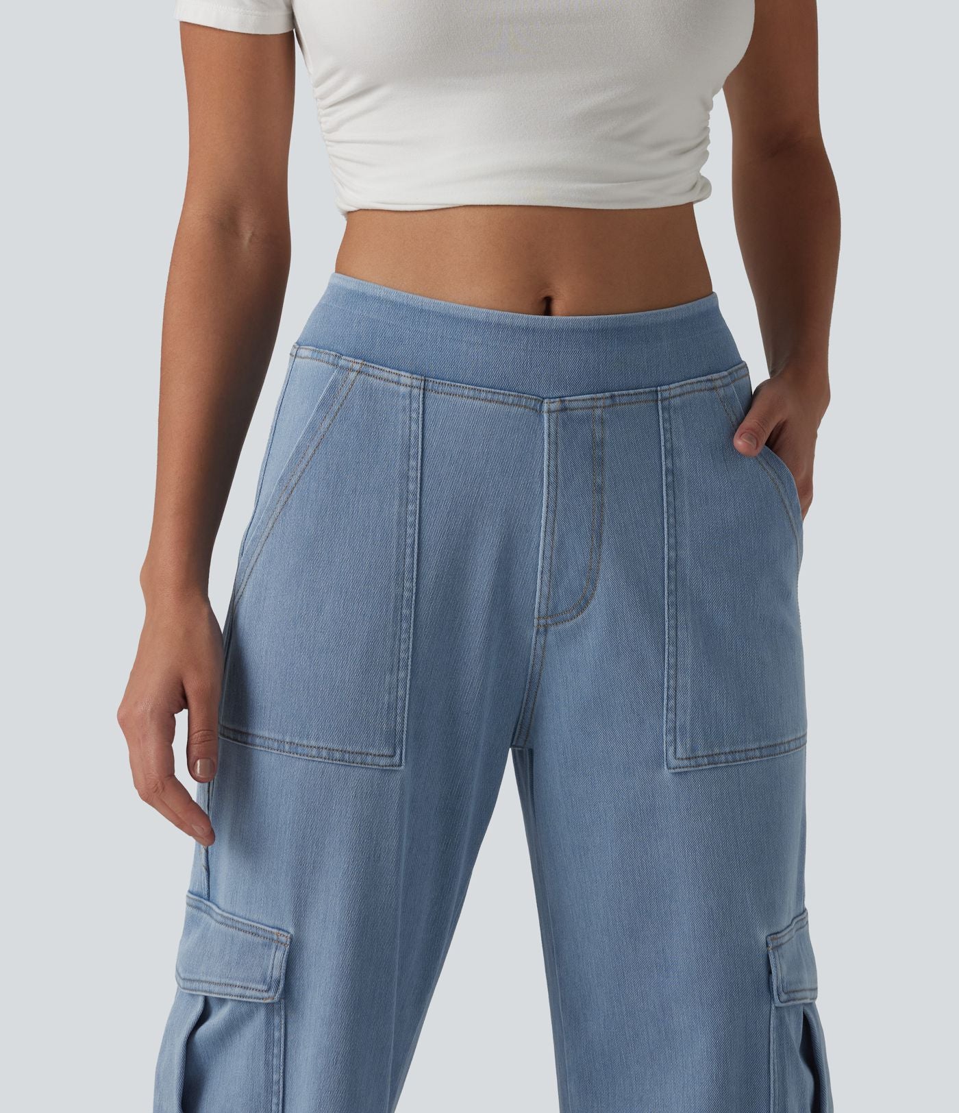 Halara Flex™ Taille Mi-Haute Multiples Poches Jambe Droite Jean Cargo Décontracté Extensible