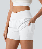 Short de yoga SoftlyZero™ Airy croisé taille haute 2-en-1 effet frais InstantCool 12,5 cm avec poches