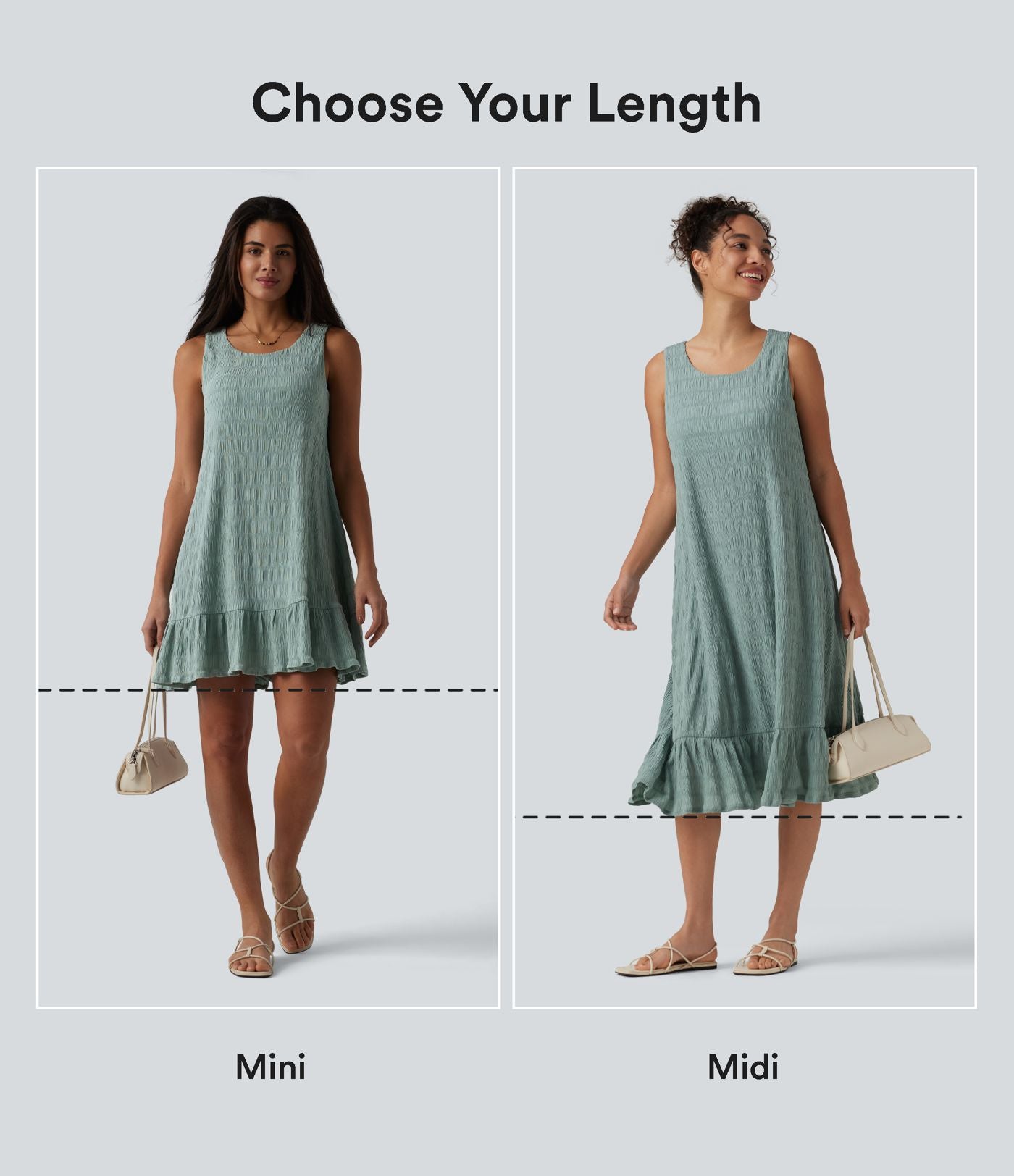 Robe midi sans manches à encolure arrondie avec coussinets amovibles et ourlet à volants